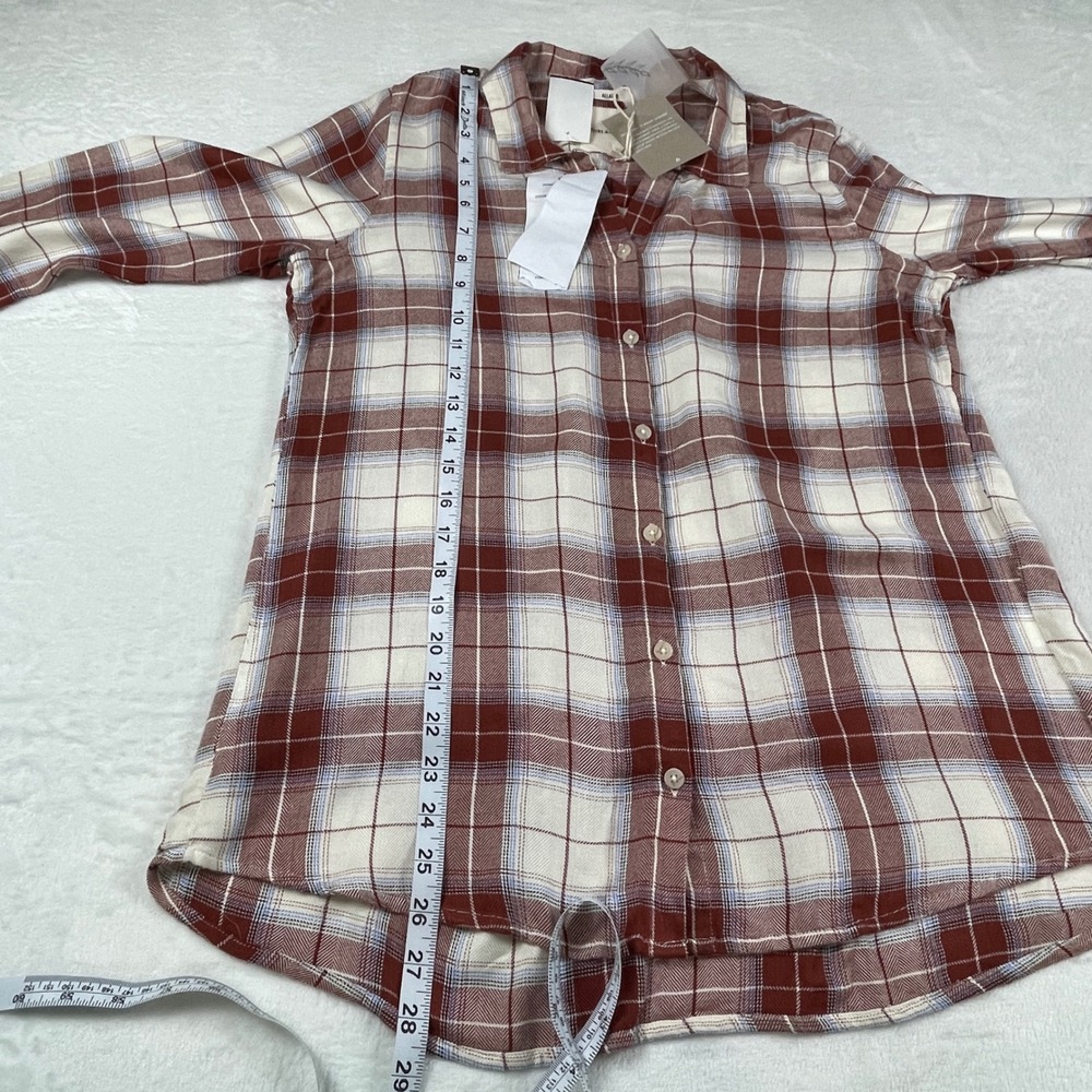 Thread & Supply Relaxed Fit Plaid Button Down Shirt Red Cream Blue S Layering - Picture 7 of 8